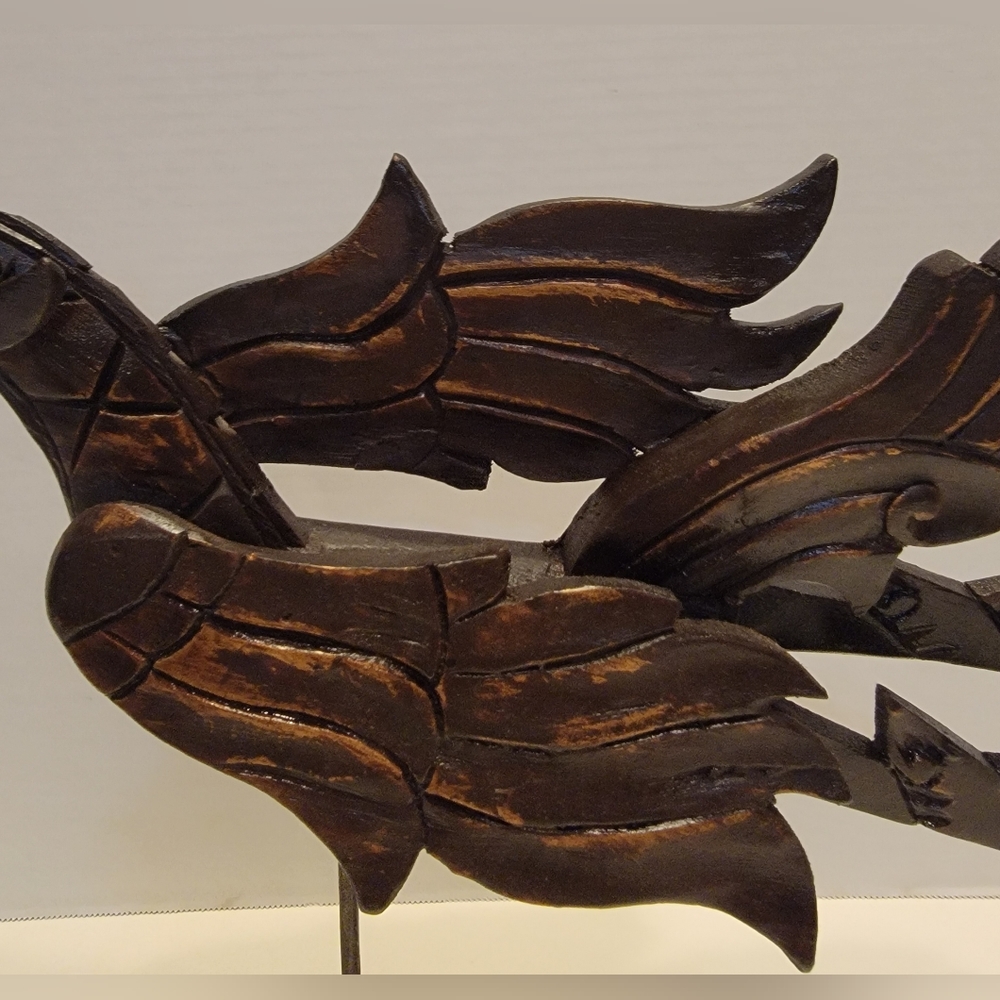 Thailand Hand Carved Wooden Phoenix Fire-bird mythical creature Pre-owned - Picture 5 of 9